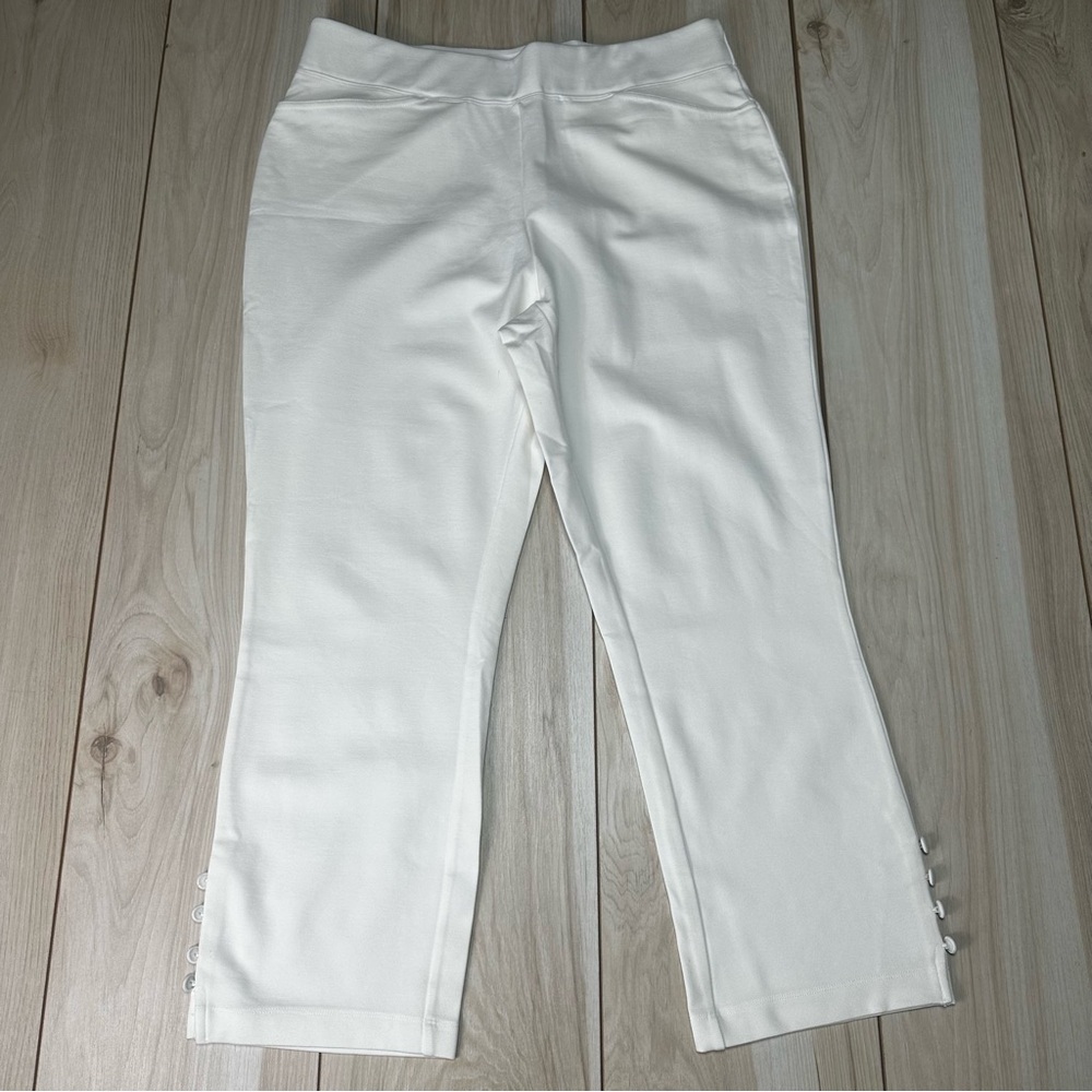 Belle Kim Gravel Ponte Cropped Pants W/ Buttons Cream Size‎ 16- NWOT